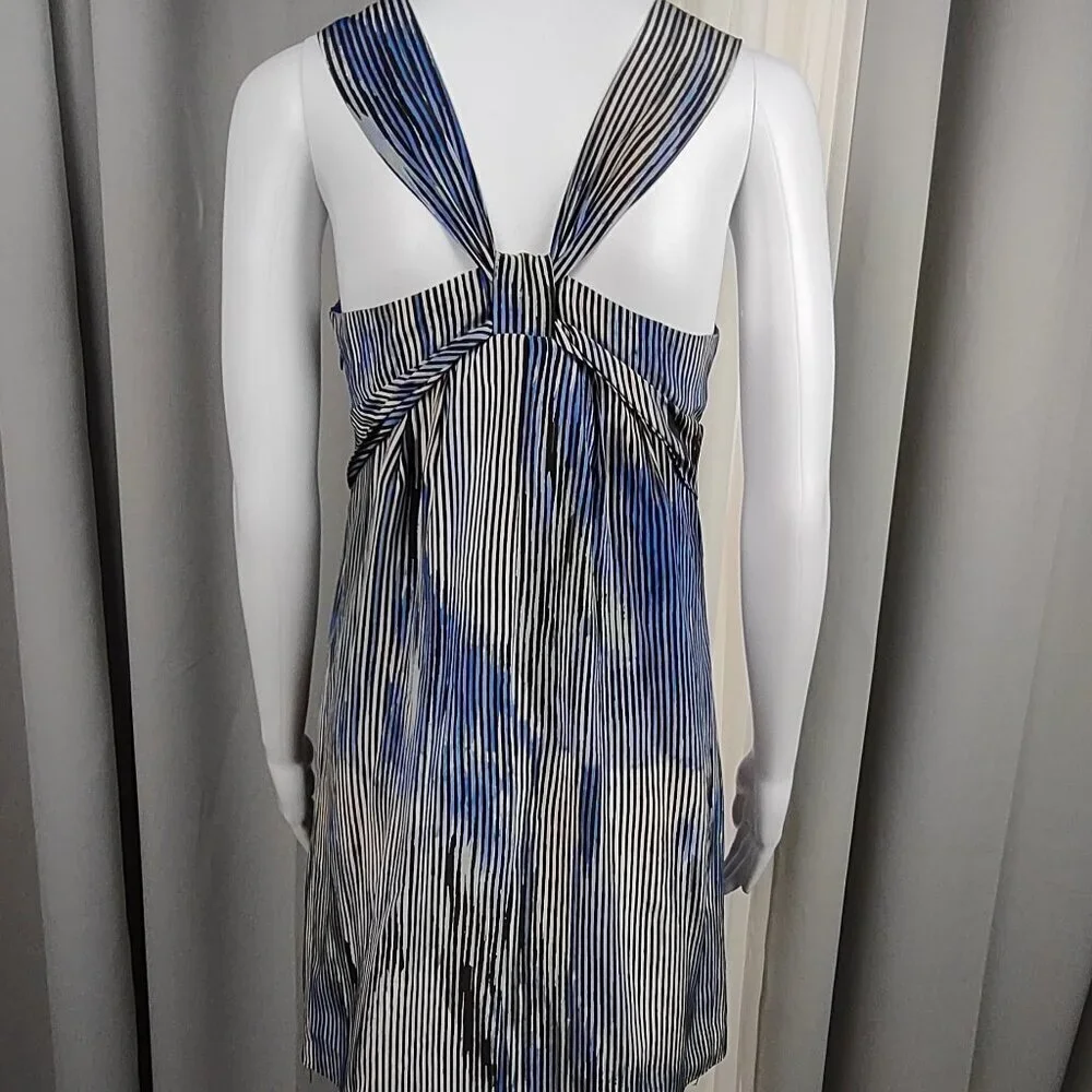 Banana Republic Silk Striped Halter Empire Waist Dress Blue 2P - Picture 4 of 11